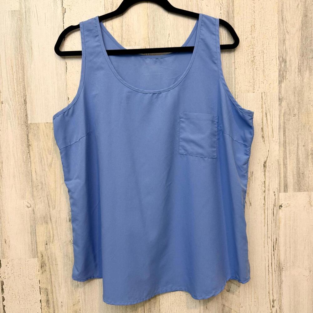 Women’s Size XL (16–18) Blue Sleeveless Pocket Blouse Tank Top Lightweight